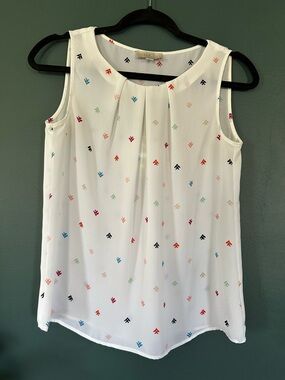 LOFT White Sleeveless Camisole with Multicolor Motif